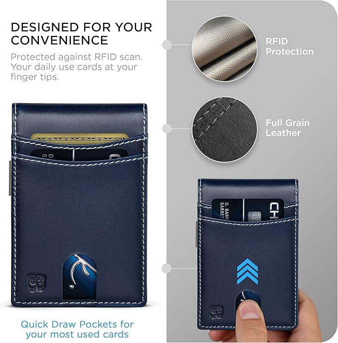 SERMAN BRANDS Mens Money Clip Wallet. RFID Blocking Slim Front Pocket Wallets for Men, Full Grain Leather RFID Minimalist Card Holder | RFID Blocking, Slim, Front Pocket, RFID, Minimalist, Card Holder
