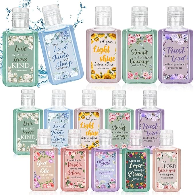 50 Pcs Christian Mini Hand Sanitizer Bulk Bible Verse Hand Sanitizer Religious Inspirational Favors 1fl oz Travel Size Hand Soap Gift for Pastor Church Prayer Christian Party Favors (Colorful Floral)
