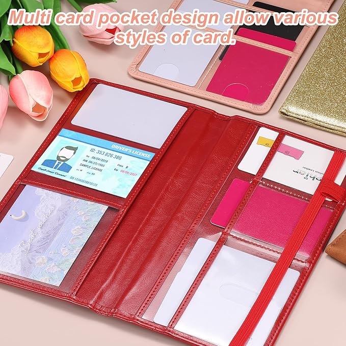 HARFINGTON Car Registration and Insurance Holder 9.45" x 5.04" PU Leather Vehicle Glove Box Organizer Storage Accessories Men Women Car ID Holder for License ID Card Bank Card, Red