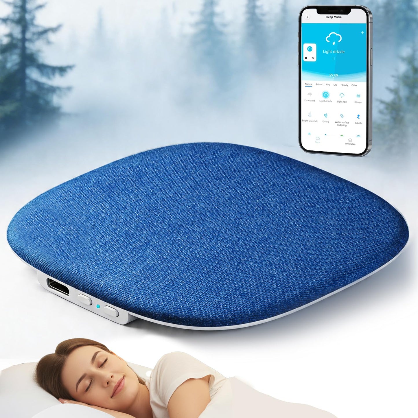 Ciencimy Pillow Speaker, Under Pillow Mellow Sleep Speakers Bluetooth White Noise Machine for Sleeping Side Sleepers, Flat Sleeper with Smart APP Built-in Sleep Music, Gifts for Adults Teens (Blue)