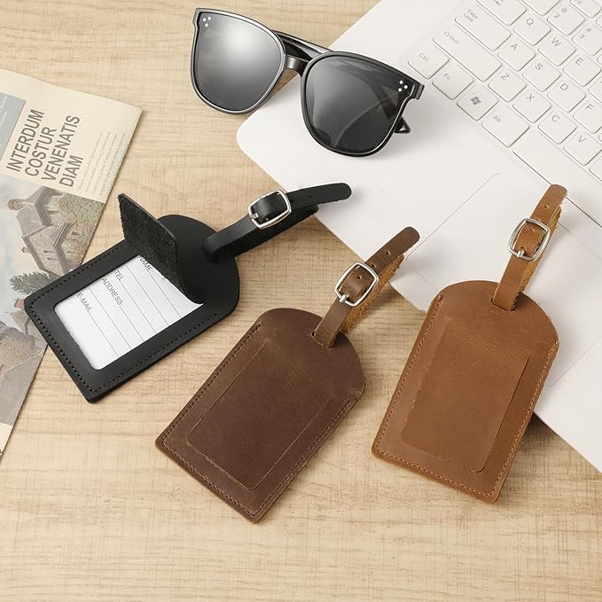 Ringsun Genuine Leather Luggage Tag for Suitcases ID Tags Bag Tags for Luggage (2 Pack)