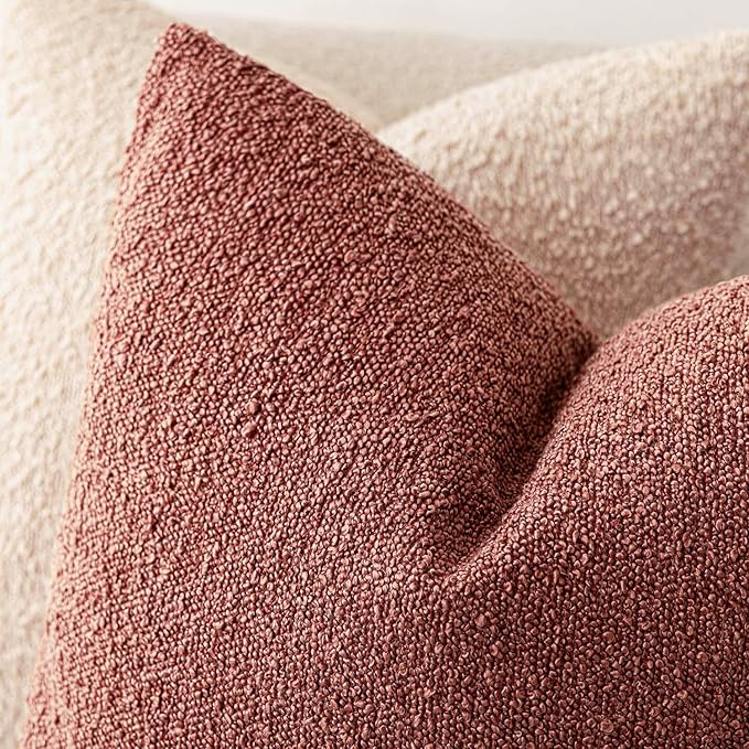 Foindtower Decorative Textured Boucle Throw Pillow Covers Accent Solid Lumbar Pillow Cases Neutral Soft Couch Cushion Case for Chair Sofa Bedroom Living Room Home Decor 12x20 Inch,1PC,Orange Rust Red