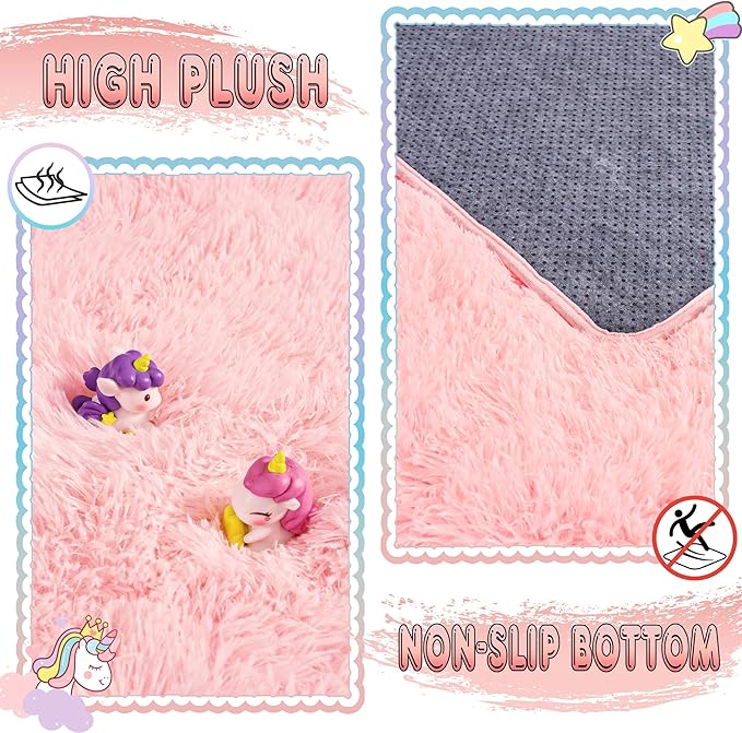Ultra Fluffy Rug for Living Room Bedroom, 5x7 Fuzzy Large Area Rug for Living Room, Plush Soft Shag Carpet for Girl Boy Kids, Non Slip Rug Modern Indoor Home Decor Aesthetic, Pink