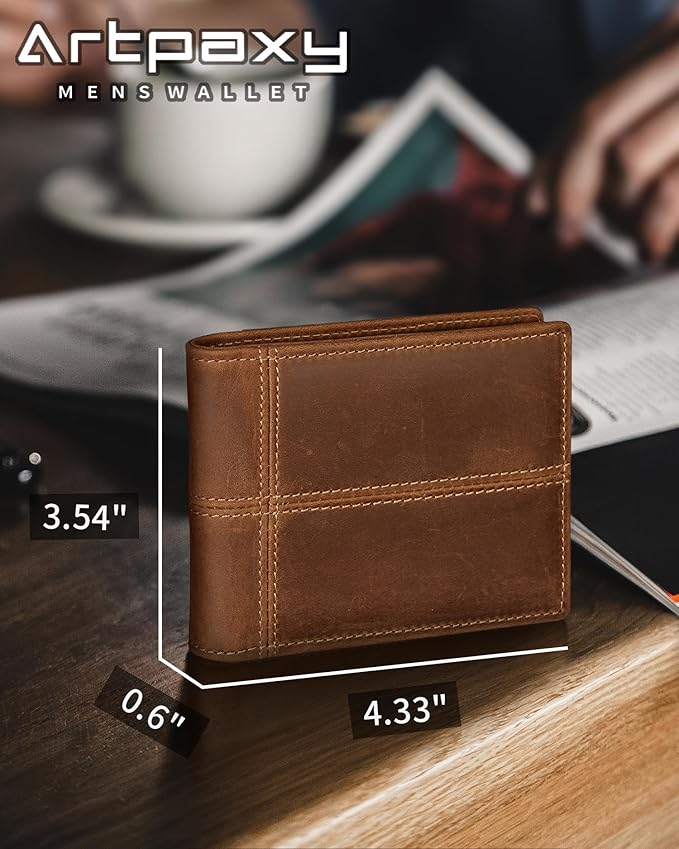 Artpaxy Mens Wallet Bifold Genuine Leather RFID Blocking Wallet for Men with 2 ID Windows 12 Card Holders 2 cash pockets 1 Gift Box