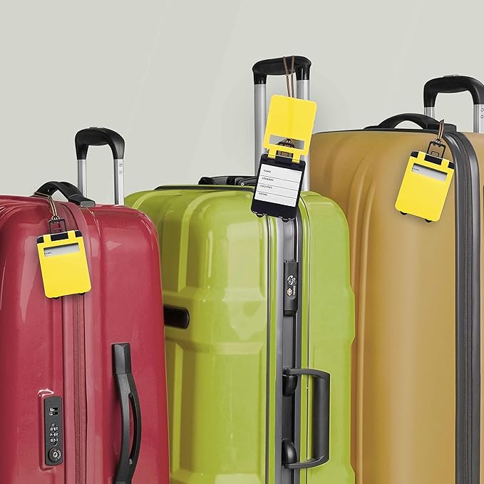 10 Mini Carry-on Luggage Tags Pack - Flip Open Cover, ID Sticker - Yellow