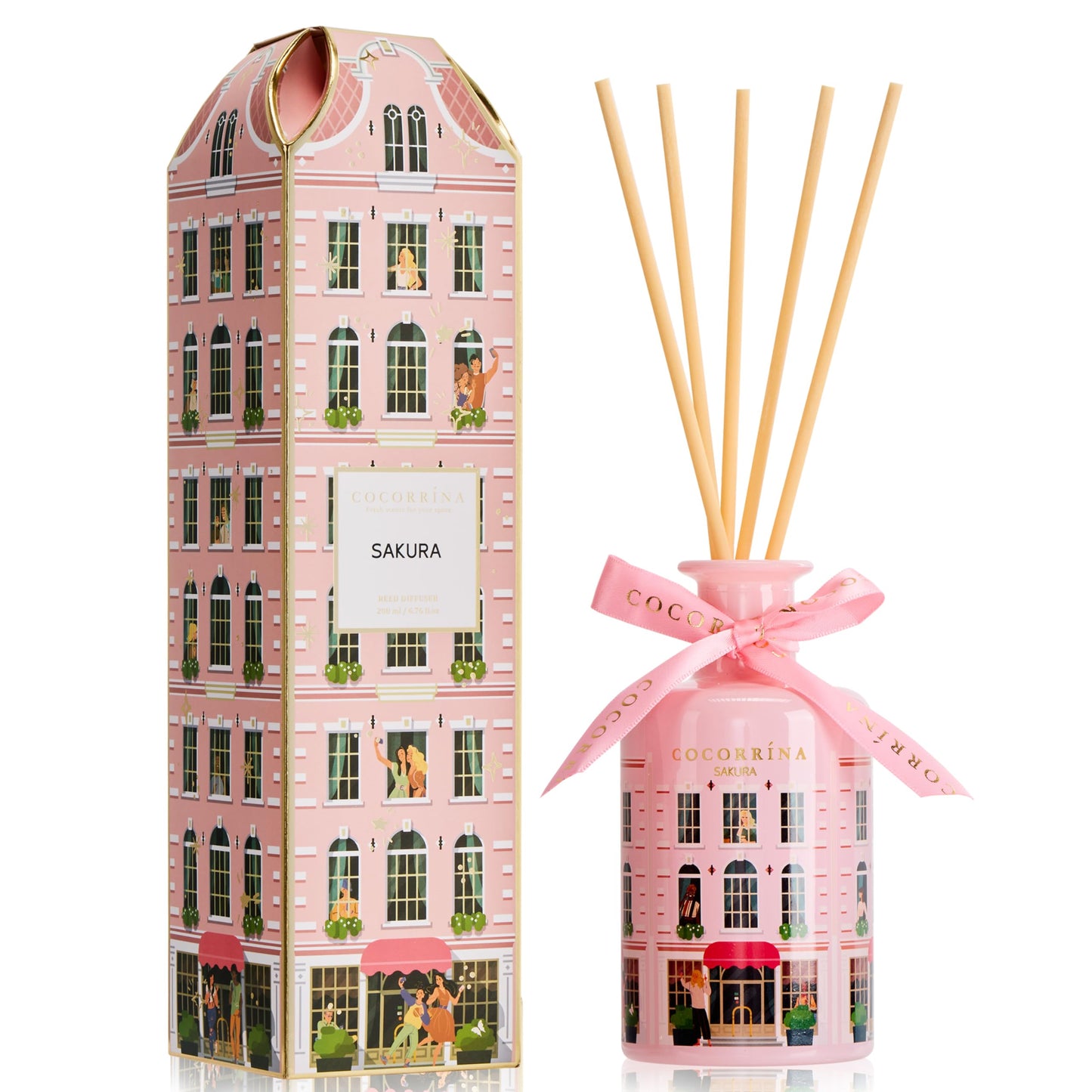 COCORRÍNA Reed Diffuser - Sakura 6.76 fl oz Reed Diffuser with 8 Sticks Home Fragrance Bathroom Shelf Decor (Festive House Collection)