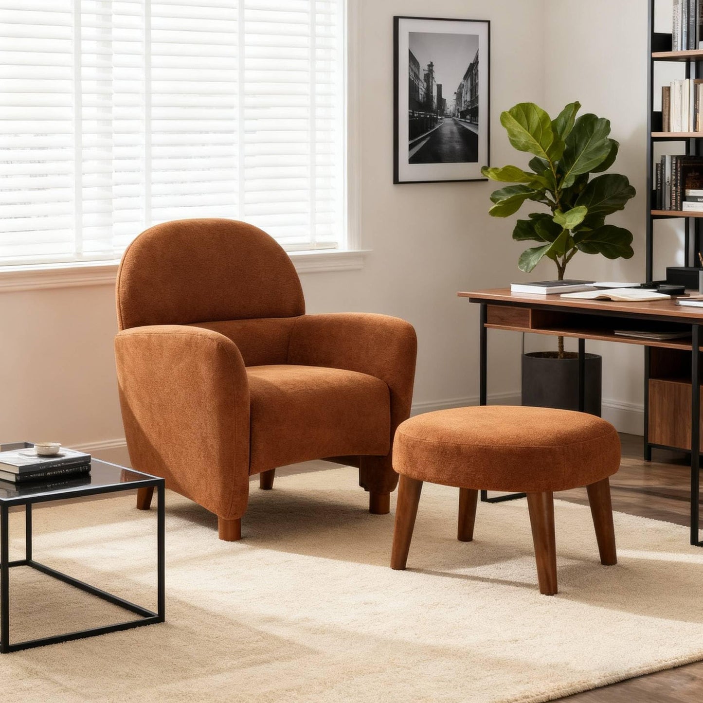 KEIKI Modern Lazy Chair with Ottoman, Upholstered Bedroom Lounge Chair for Unwinding, Soft Leisure Accent Chair with Footrest, Perfect for Night Reading, Quiet Corners & Restful Moments at Home