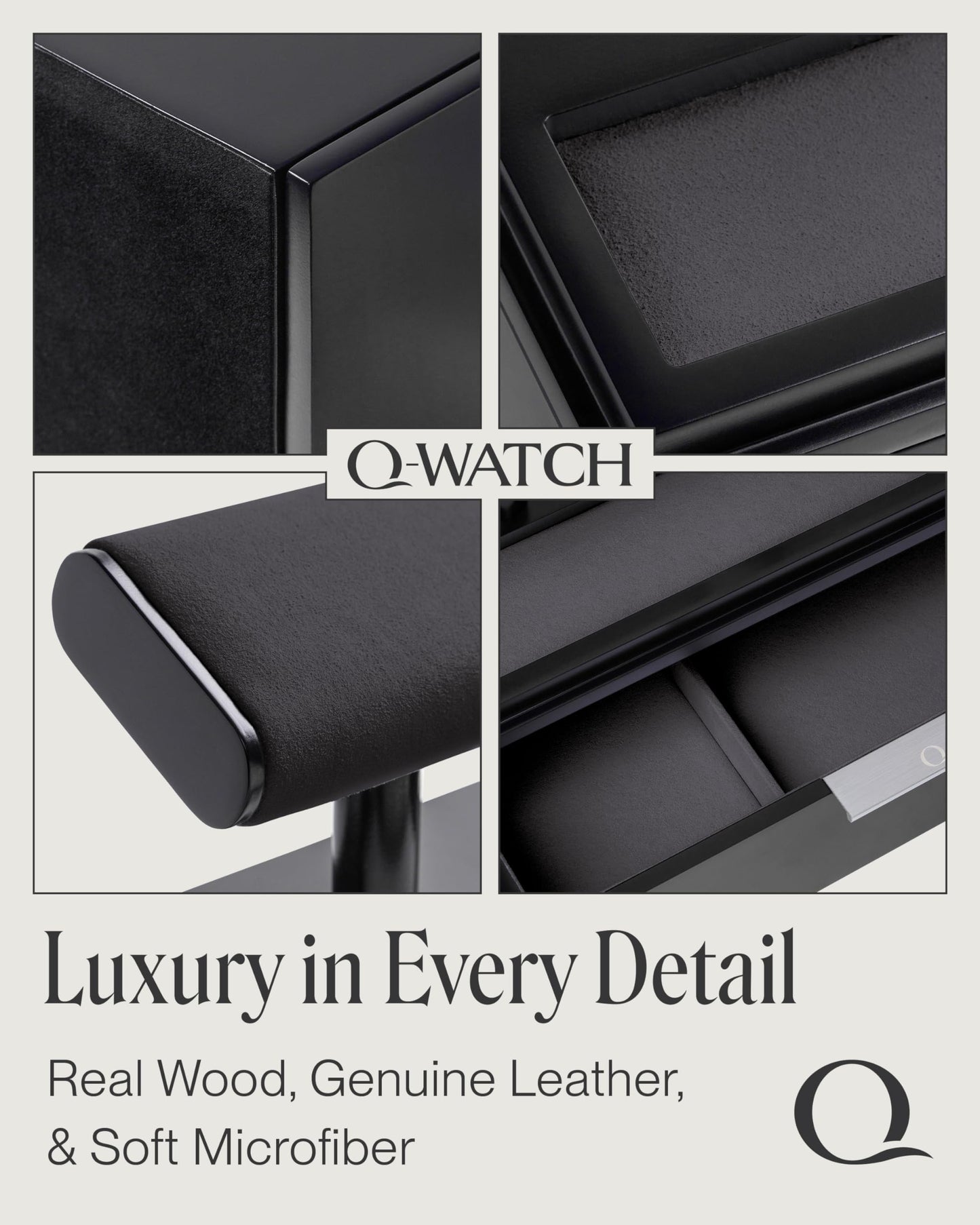 QWATCH Watch Stand Display Case - Acrylic Watch Box for 2 or 4 Watches with Jewelry Valet Tray and Drawer
