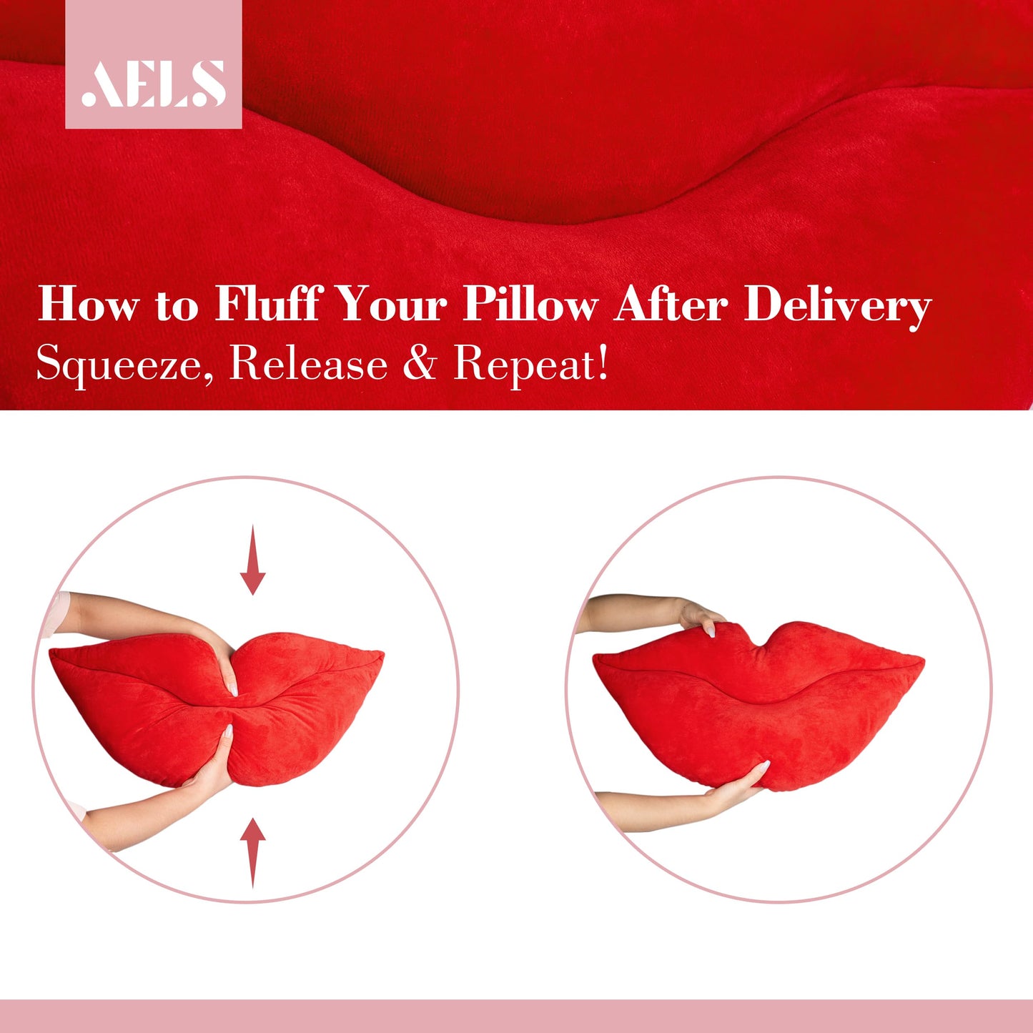 AELS 3D Large Lips Throw Pillows Smooth Soft Velvet Decorative Throw Pillows Love Pillows Cute Pillow Set of 2 for Couch Sofa Bed Living Room Bedroom, Red