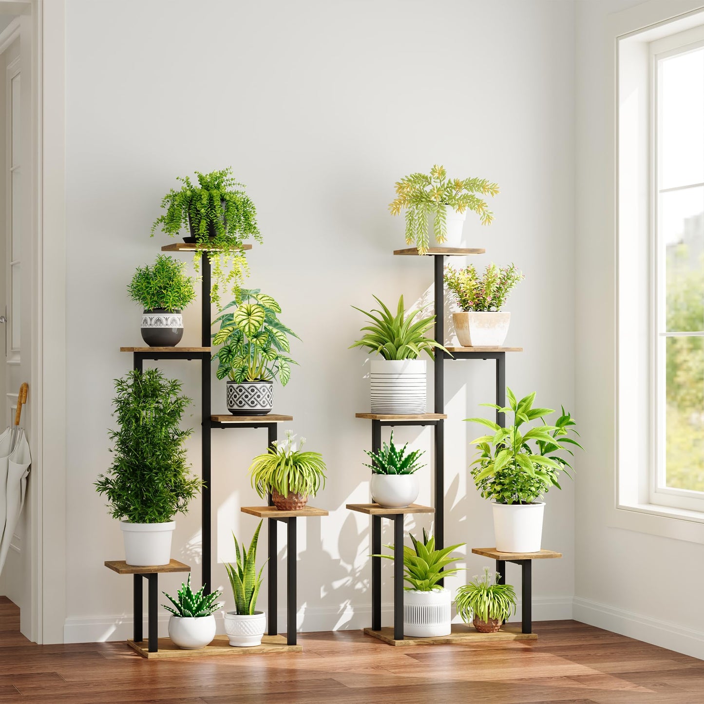 MemoCastle Plant Stand Indoor with Grow Lights - Tiered Corner Shelf Small Metal Lighted Flower Rack Multiple