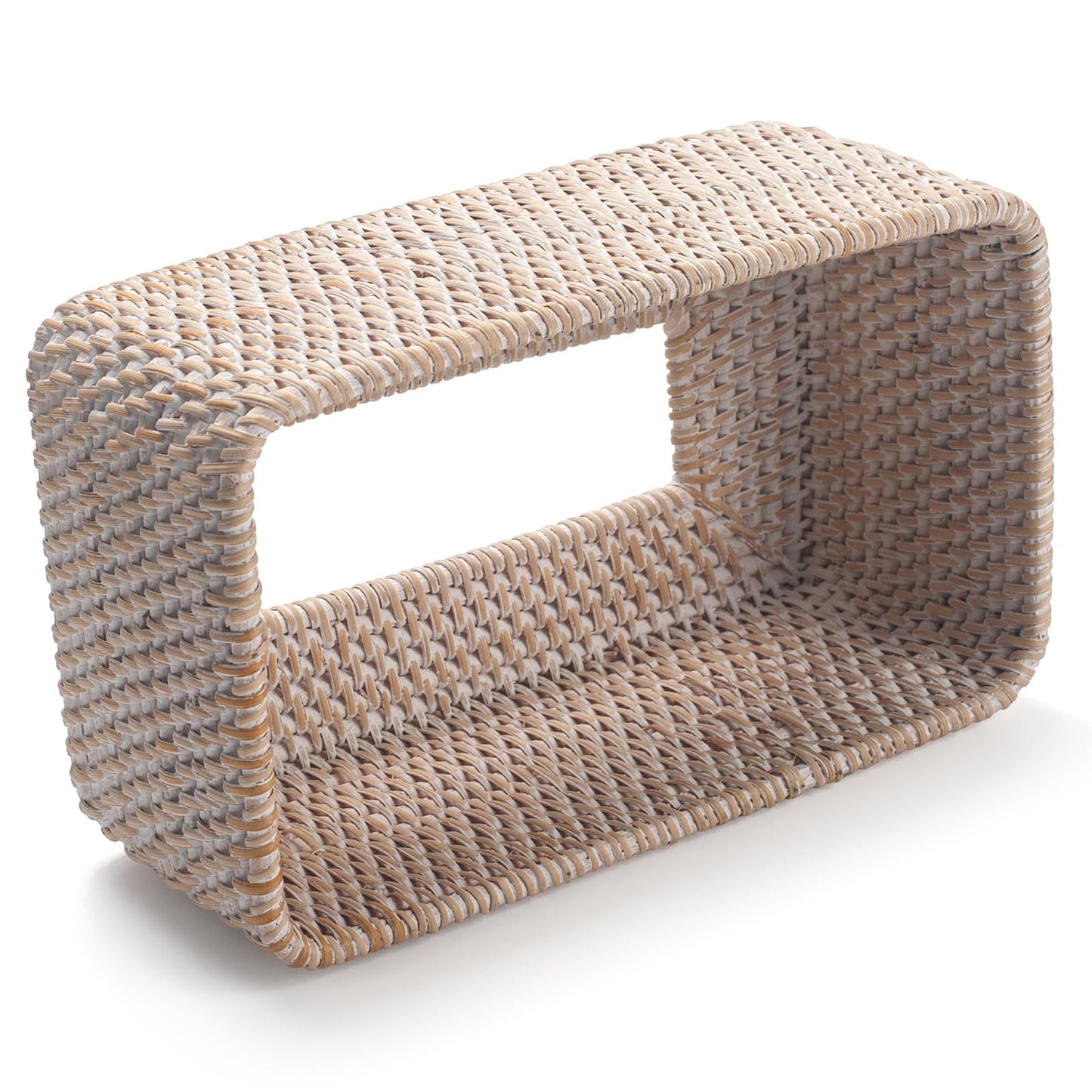 Rattan Tissue Box Cover, Rectangular Wicker Tissue Box Holder, Decorative Woven Facial Tissue Holder for Bathroom, Kitchen, Living Room, Bedroom (Whitewash)