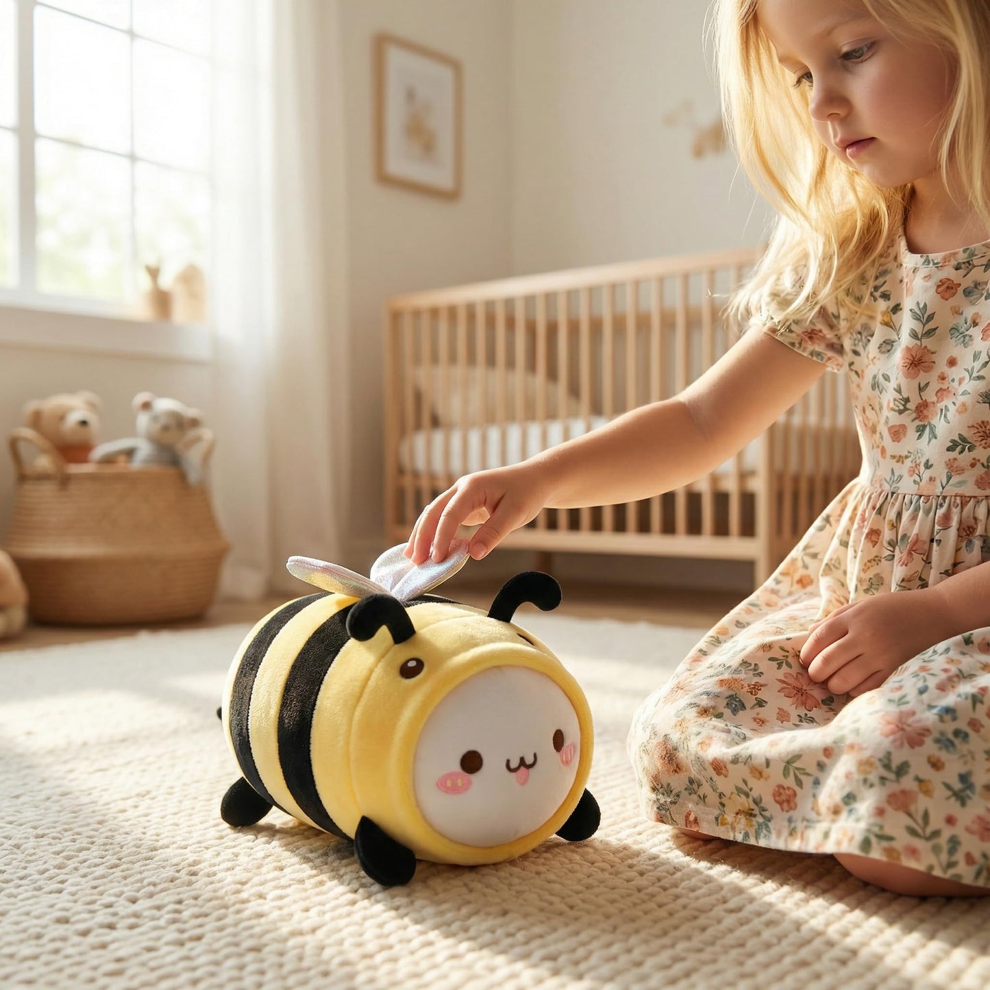 AIXINI 5 in 1 Plush Pillow Toys Set - Pink Salamander, Keji Pig, Bee, Strawberry, Panda, Cute Stuffed Animals Pillows for Kids, Soft Cartoon Bedroom Decor Gifts (bee, Medium Size)