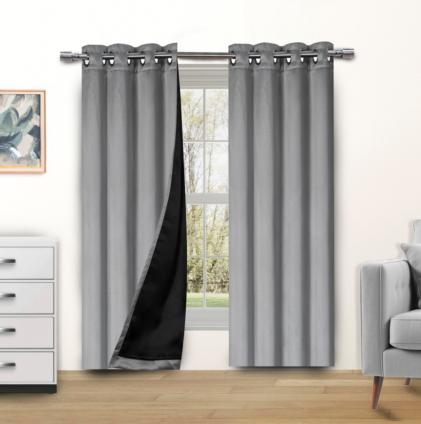 Candy Cottons Blackout Curtains for Bedroom and Living Room, Bedroom Decor, Black Liner for 100% Blackout, Thermal Insulated, Built with Stainless Steel Grommet, Easy Installation, Grey, 52x54