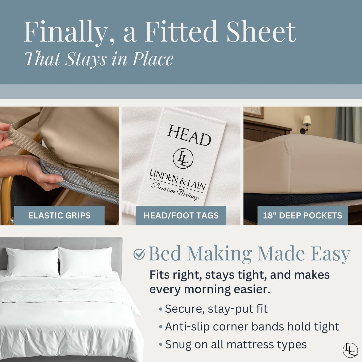Linden & Lain Luxury King Size Bed Sheet Set | Organic Ultra Soft Bed Sheets | Viscose Derived from Bamboo | Microfiber | 18" Deep Pocket with Upgraded Elastic | Best Cooling Technology | Dune