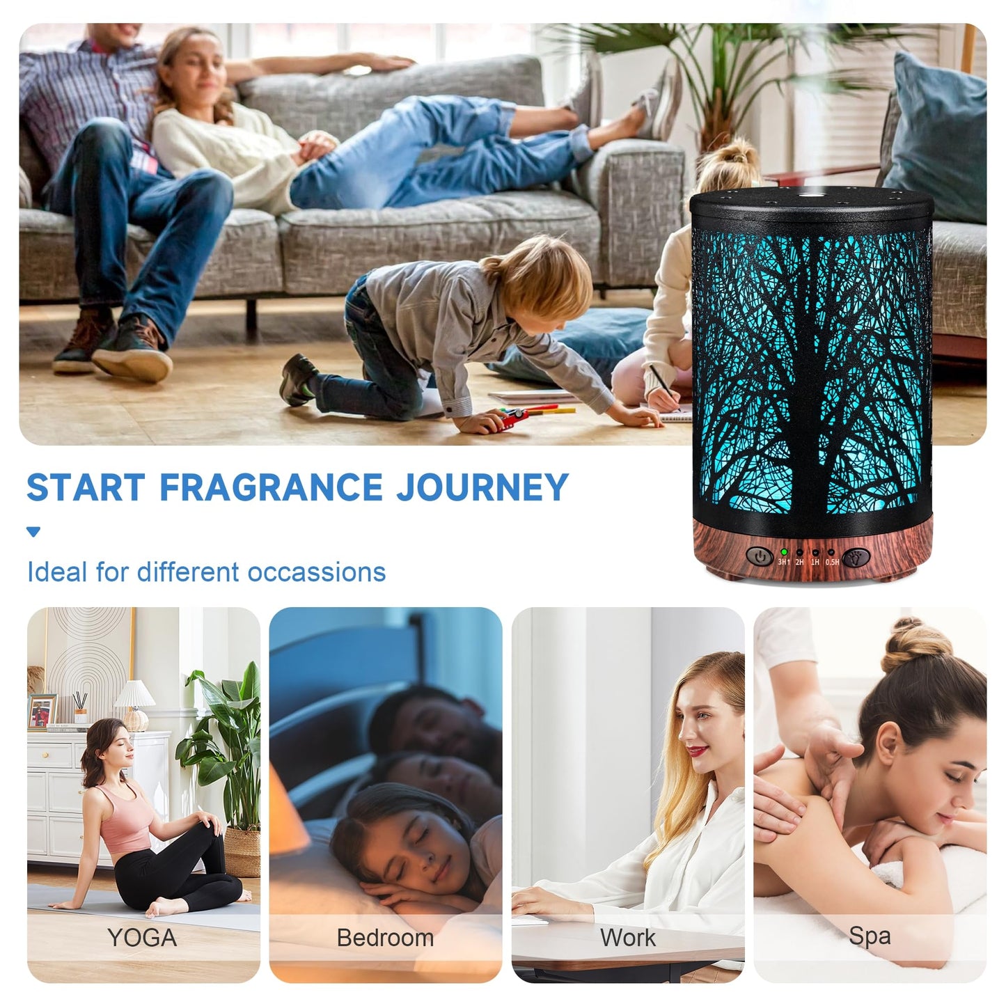 JOYOLO Essential Oil Diffuser 120ML Metal Aromatherapy Diffuser with Timer, Cool Mist Humidifier with Auto Shut-Off & 7 Color Lights for Home Office Spa (Tree)