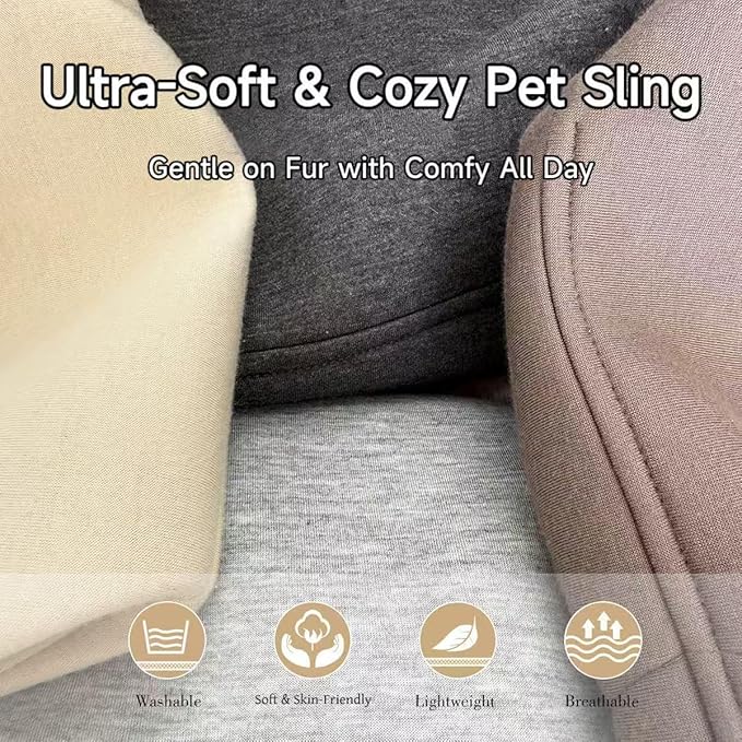 PAWPUBBY Dog Sling Carrier, Hands-Free Puppy Carrier Bag for Small Dogs & Cats 8-15 lbs, Adjustable Padded Shoulder Strap, Double Safety Buckles, Soft Pet Sling for Outdoor Travel, Apricot, L