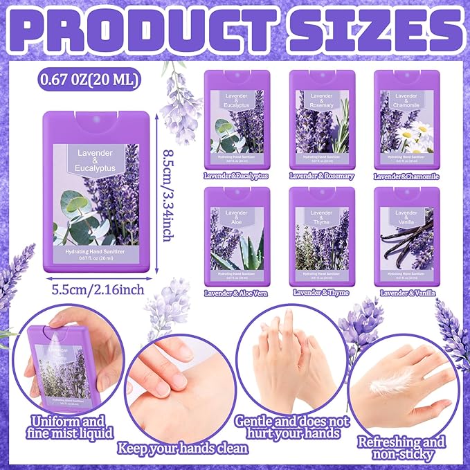24 Pack Hand Sanitizer Spray Lavender Scented Hydrating Hand Sanitizer Travel Size Portable Cleans Hands Sanitizing for Travel Adults Office Team Family School