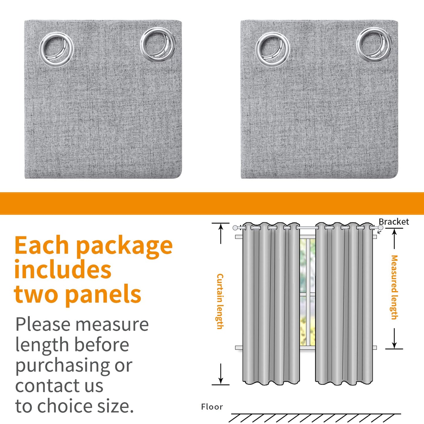 YoungsTex Grey Linen Curtains Blackout 54 Inches Long for Bedroom, Grommet Thermal Insulated Linen Textured Room Darkening Window Drapes for Living Room, 2 Panels, 52 X 54 Inch