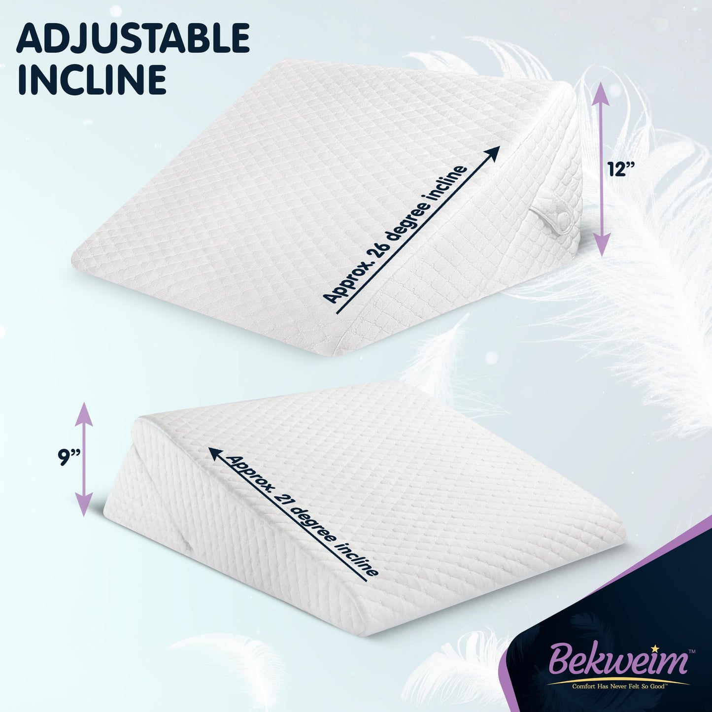 Wedge Pillow for Sleep Apnea, 12 Inch Adjustable Height Bed Wedge Pillow for Gerd, Acid Reflux Relief, Back Pain, and Post Surgery Recovery