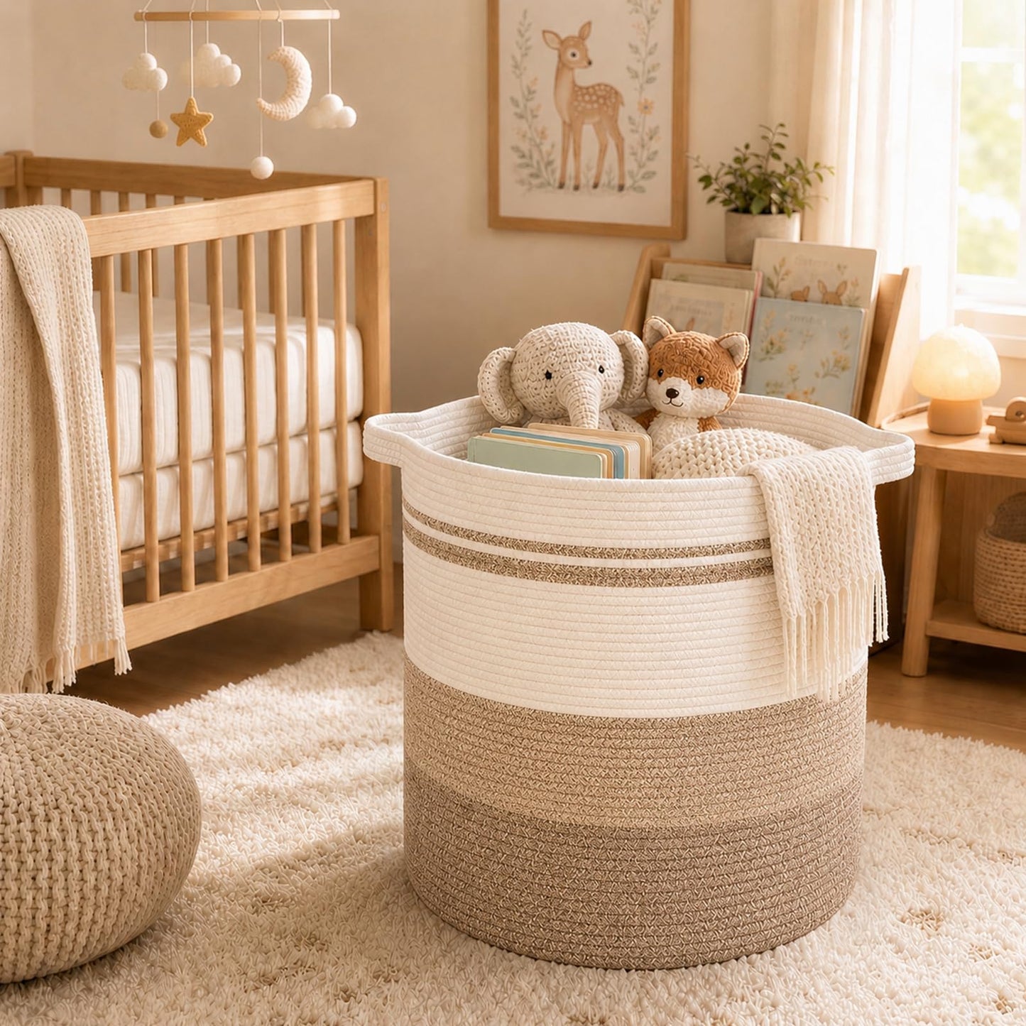 OIAHOMY 80L Laundry Baskets Hamper with Handles,Decorative Basket for Living room,Woven Storage Basket for Toys Bin,Pillows, Blankets,Clothes-20x18in-Gradient Yellow