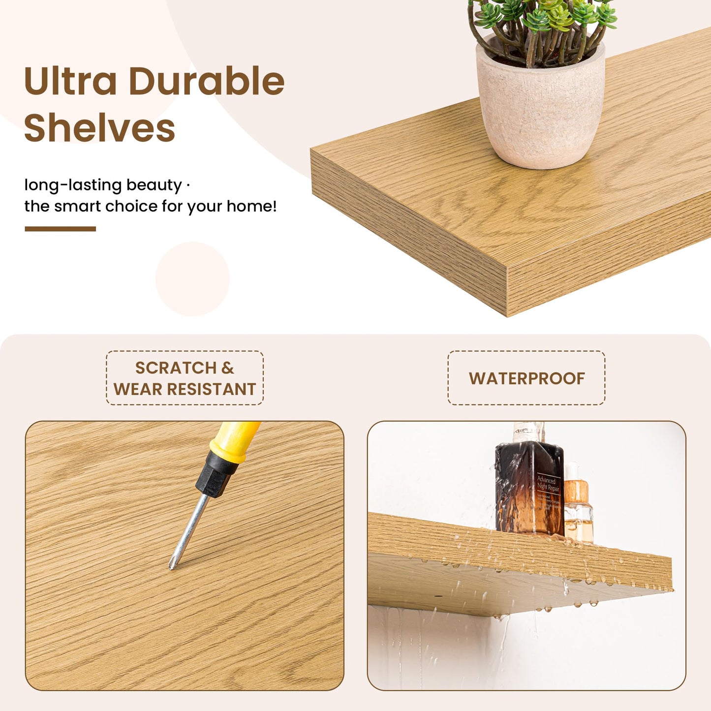40in Floating Shelves for Wall, 40"W x 9.25"D x 1.25"H, 2 Pack Long Wall Mounted Engineered Wood Shelves with Invisible Brackets for Living Room, Bedroom, Bathroom, Kitchen Decor and Storage, Oak