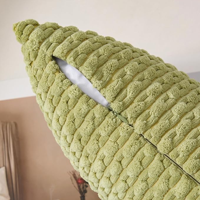 Kevin Textile Decorative Pillow Covers Set of 2 Striped Plush Corduroy Pillows Pillowcases Boho Home Decor Cushion Covers for Couch Sofa Bed Living Room 16x16 Inch, Grass Green
