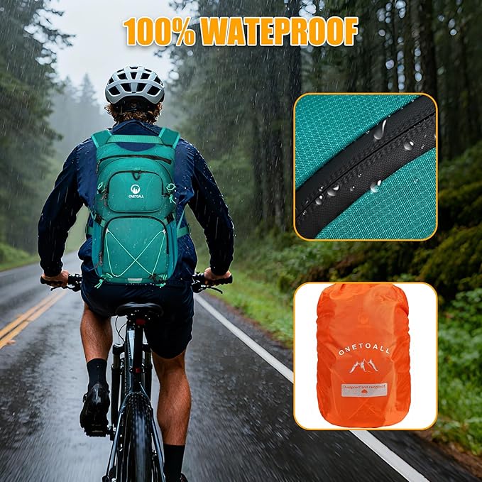 ONETOALL Hydration Backpack 22L, Hiking Backpack with 2L Leakproof Bladder, Sewn-in Rain Cover, Insulated Compartment for Men & Women Running, Cycling, Camping