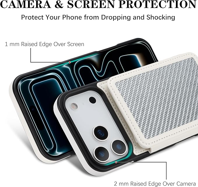 GUERNICA for iPhone 17 Pro Max (6.9") Case Wallet with Card Holder, RFID Blocking Leather Protection, Shockproof Women Men Phone Case for Apple 17 Pro Max, A - Silver White
