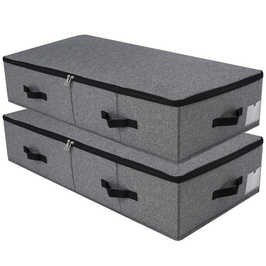 Omygarden Under Bed Storage Bins with Lids, Closet Organizers, Foldable Under-bed Storage Baskets for Sheets, Clothes, Quilts, Sweaters, Wrapping Paper, 35x16.5x7inch, Black Gray, 2PCS