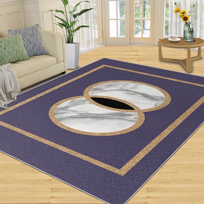 Marble Area Carpet Elegant Purple Marble Area Rugs for Living Room Modern Minimalist Rug Modern Light Luxury Geometric Carpet for Bedroom Entrance Door 5x7ft