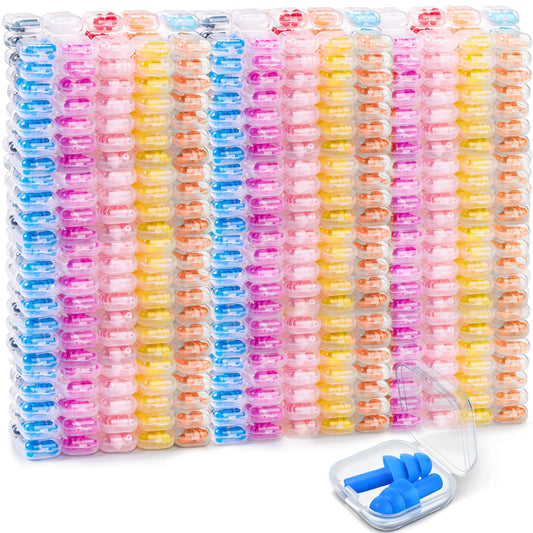 200 Pairs Ear Plugs Bulk for Sleeping Noise Cancelling, Swimming, Shooting, Concerts, Snoring 10 Assorted Colors with Carry Cases Reusable Silicone Earplugs Soft Ear Plugs