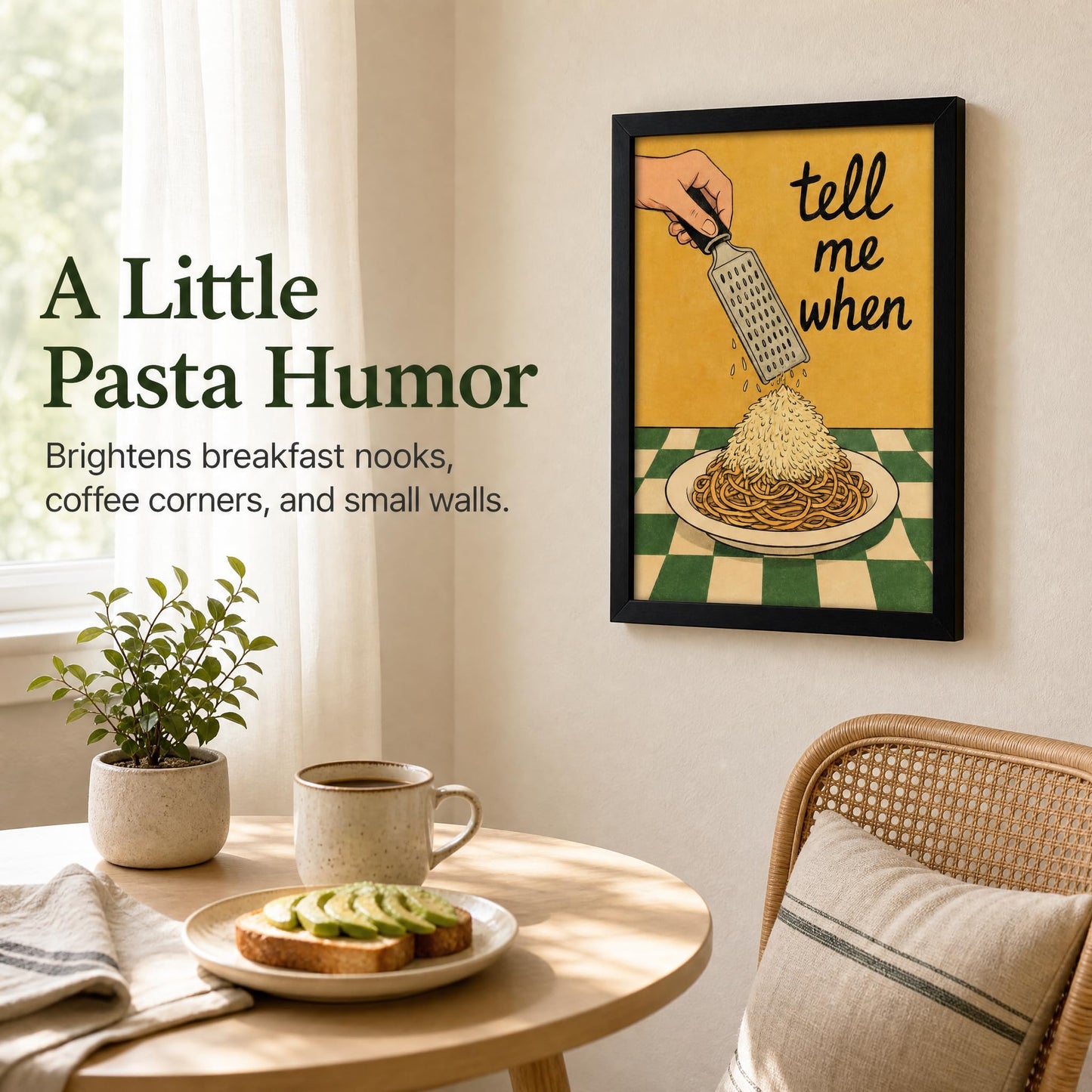 Framed Pasta Kitchen Wall Art Funny Food Inspired Kitchen Wall Decor Cheesy Pasta Lovers Painting Picture Spaghetti Canvas Prints Quirky Food Poster Artwork for Dining Room Home Decor