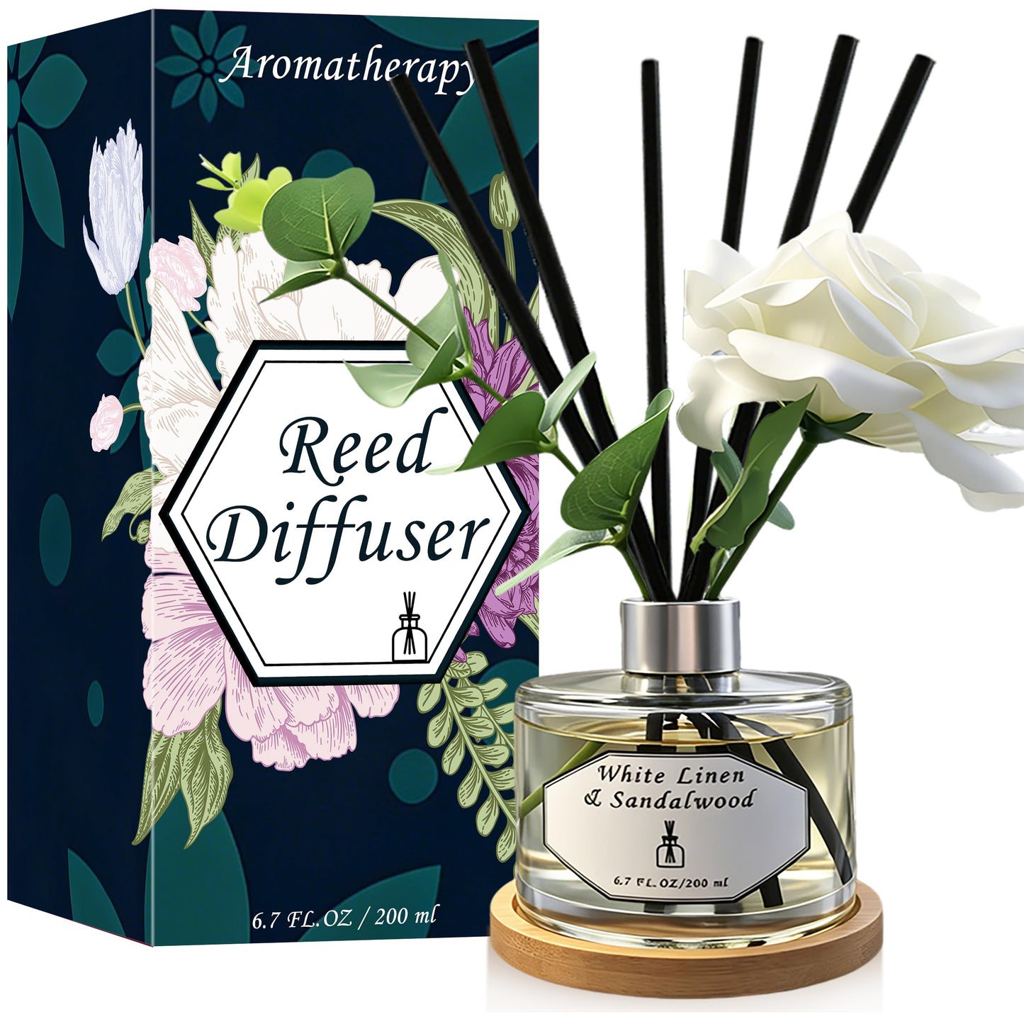 Reed Diffusers for Home, White Linen & Sandalwood Relaxing Fragrance | Aromatherapy Reed Diffuser Sticks with Gift Box, Scented Sticks for Bathroom | Home Décor