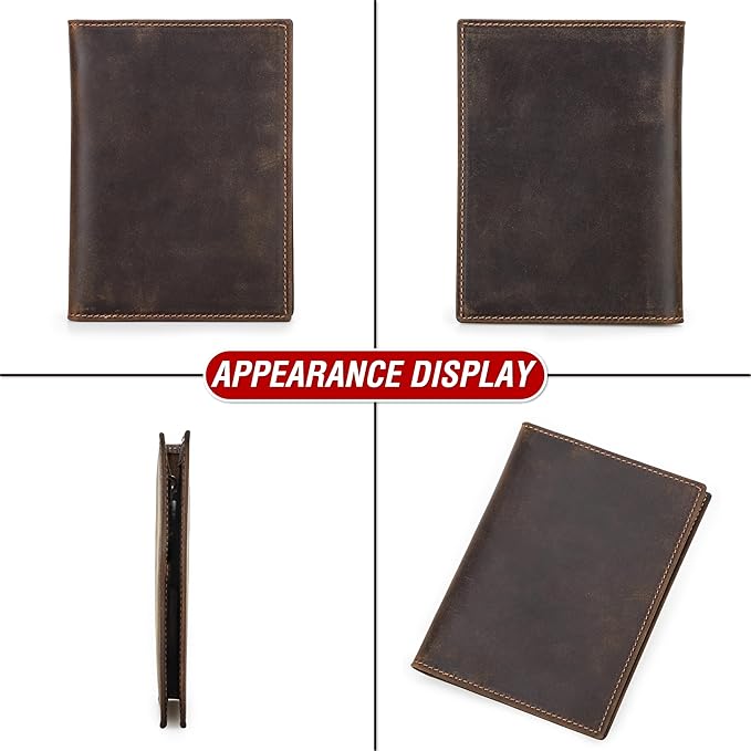 Top Grain Leather Single Travel Passport Wallet Embossing Badge for Unisex, Folio Design for Passport & Multi Cards, RFID Blocking for Passport/Cards/Checks/Bills/AirTag, Coffee Default, CN