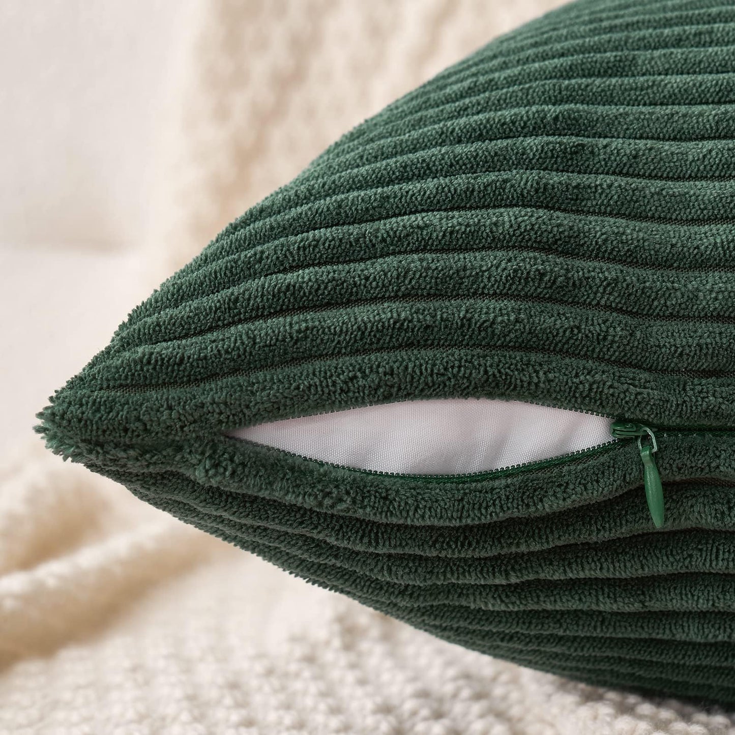 MIULEE Decorative Corduroy Pillow Covers Soft Solid Pack of 2 Cushion Cases Boho Square Throw Pillow Covers Army Green Pillowcases for Couch Chair Sofa Bed Living Room Home Decor 18 x 18 Inch