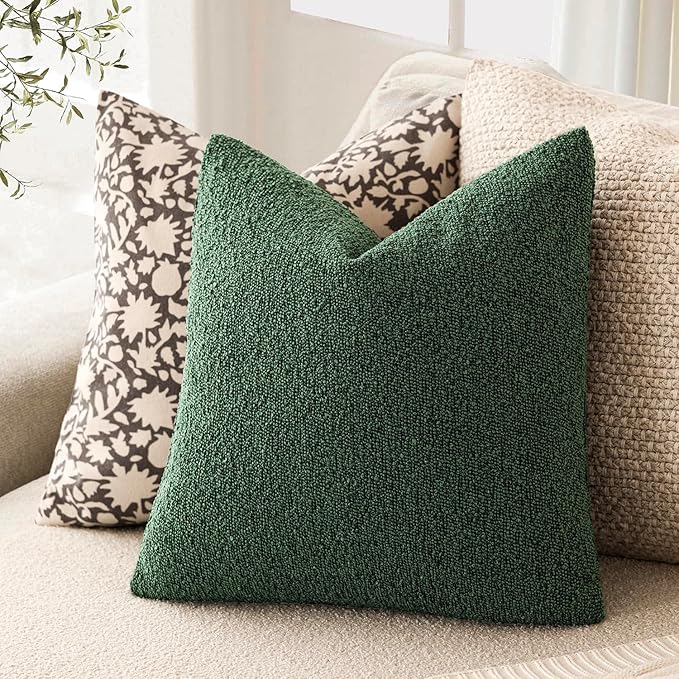 Foindtower Decorative Textured Boucle Throw Pillow Covers Accent Solid Pillow Cases Neutral Soft Cozy Couch Cushion Case for Chair Sofa Bedroom Living Room Home Decor 24x24 Inch,1PC,Pine Green