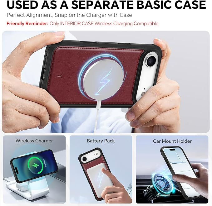 TUCCH Detachable Case Wallet for iPhone Air (6.5") 2025, Wrist Strap | 4 Card Holders RFID Blocking | Wireless Charging | Stand | 2-in-1 Magnetic | PU Leather | Shockproof Folio Cover | Dark Red