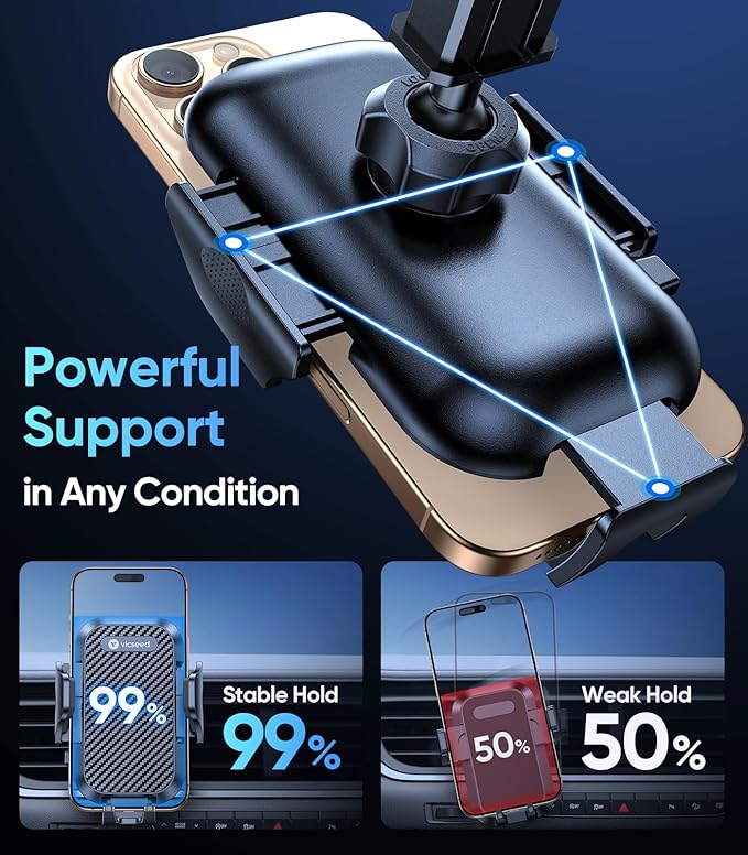 VICSEED True Military-Grade Shockproof Car Phone Holder [95LBS Vacuum-Locked Suction & Automotive-Grade] Cell Phone Mount Dashboard Windshield Vent Wall Truck Boat Cradle Stand for iPhone Android