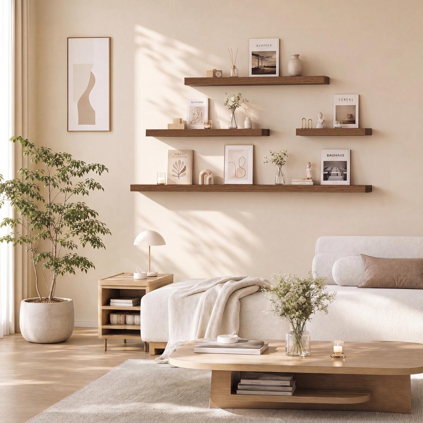 Natural Homi Floating Shelves for Wall,39.37in Wall Mounted Storage and Display for Living Room, Bedroom, Kitchen, Bathroom Set of 2 Retro Brown