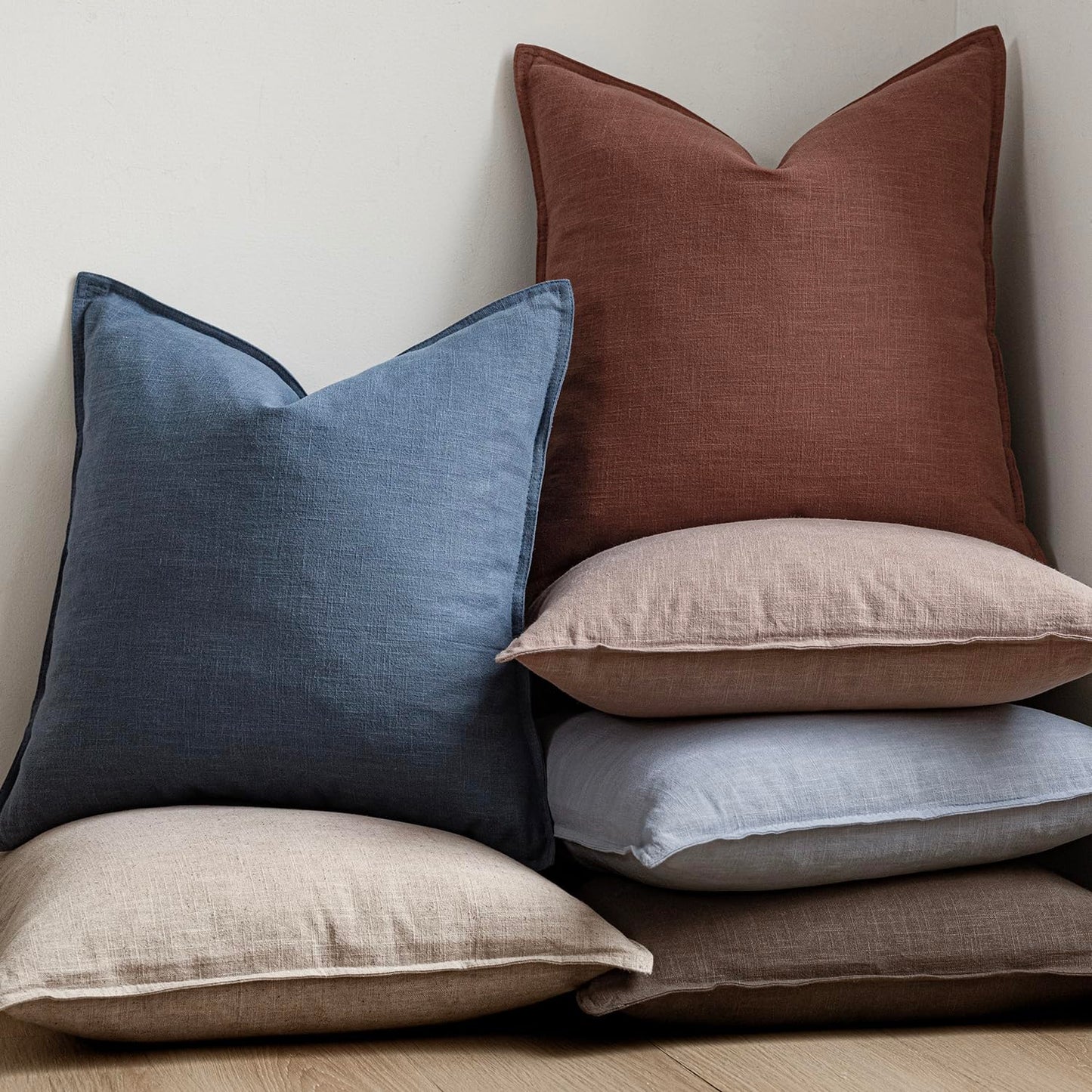 Foindtower Pack of 2, Decorative Linen Solid Throw Pillow Covers Soft Accent Euro Cushion Case Farmhouse Neutral Pillowcase for Chair Couch Sofa Bedroom Living Room Home Decor 24 x 24 Inch Dark Blue