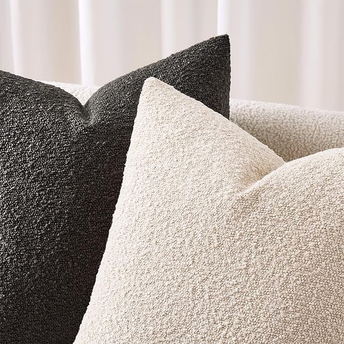 ANRODUO Pack of 2 Textured Boucle Throw Pillow Covers Soft Oatmeal Euro Decorative Accent Solid Pillow Cases Cozy Modern Couch Cushion Case for Chair Sofa Bedroom Living Room Home Decor, 26 x 26 Inch