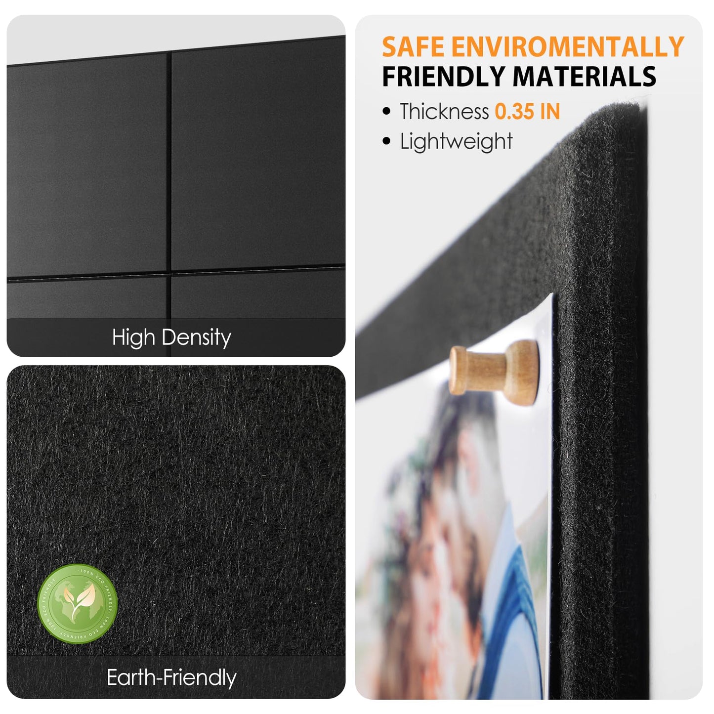 MaxGear Felt Bulletin Board 48" x 36", Black Felt Wall Tiles Wall Decor