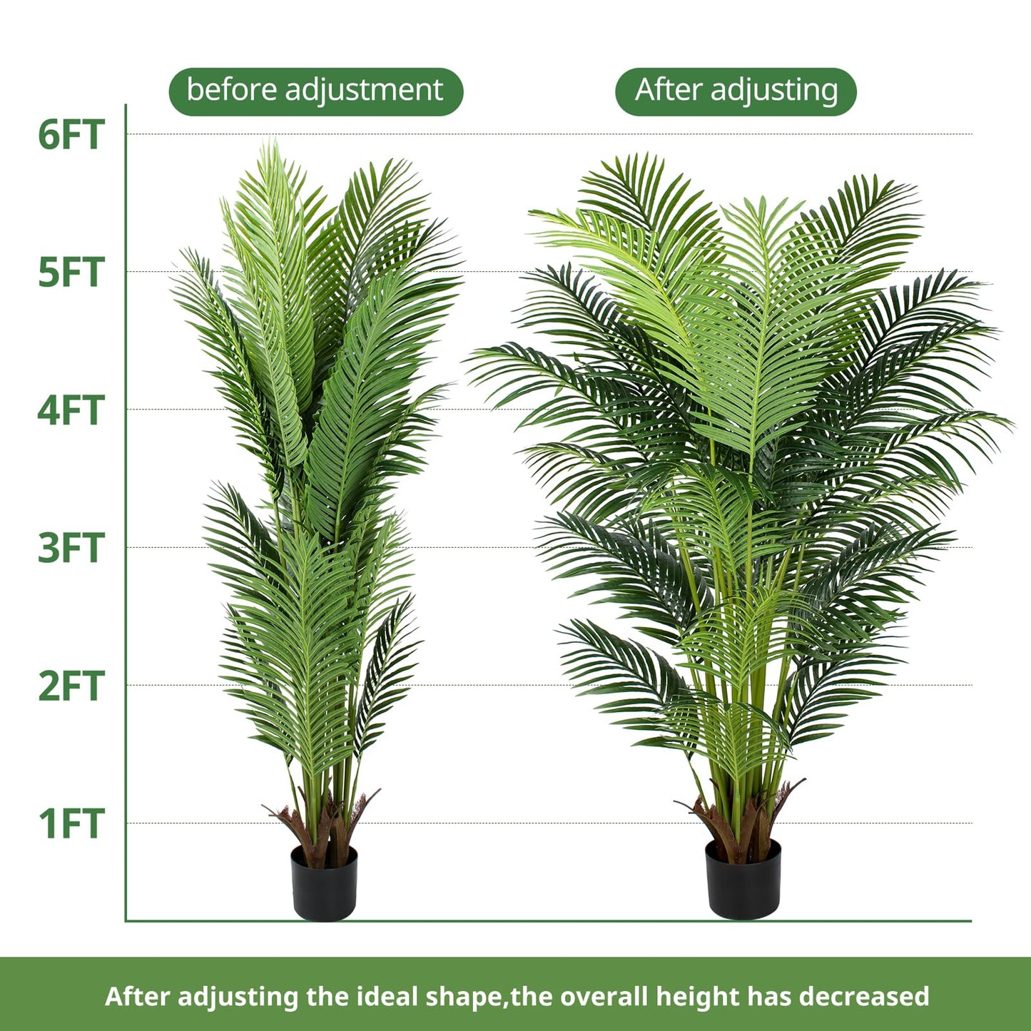 YEPDIN 6 Ft Artificial Tropical Palm Tree With 24 Removable Leaves - Large Faux Plant for Indoors and Outdoors, Silk Housewarming Gift, K185