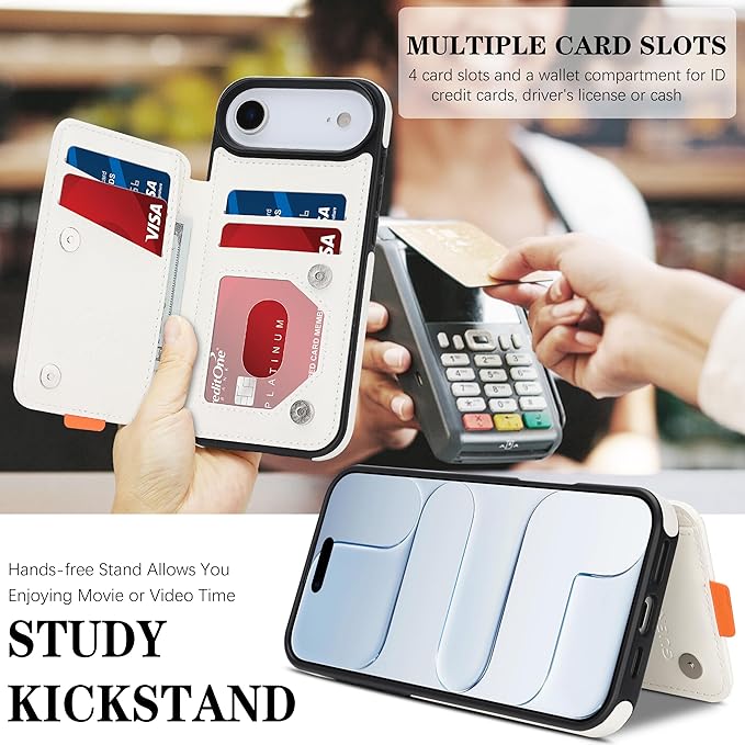 GUERNICA for iPhone 17 Air (6.7") Case Wallet with Card Holder, RFID Blocking Leather Protection, Shockproof Women Men Phone Case for iPhone Air, A - Silver White