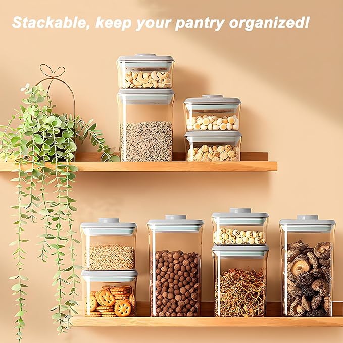 Kahyeets Pop Food Storage Containers with Lids Airtight Spaghetti Container with Labels Pasta Organizer for Kitchen Pantry Cereal Snack Flour Sugar Coffee (4pcs 500ml/0.5qt)