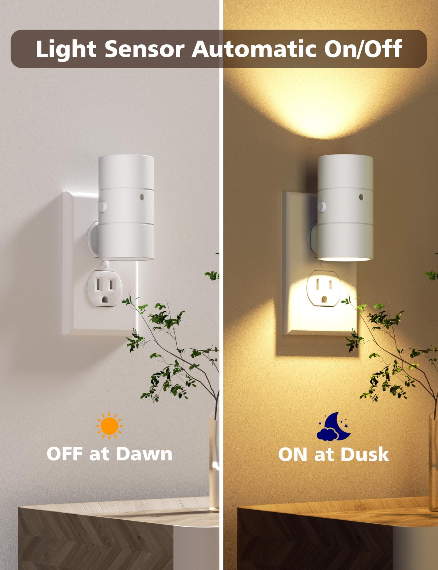 JOFIOS Night Lights Plug Into Wall,Dimmable LED Nightlight with Dusk to Dawn Light Sensor,0-100LM Adjustable Brightness,3 Color Temperatures,Night Light for Hallway Bathroom Stair Bedroom,White,2 Pack