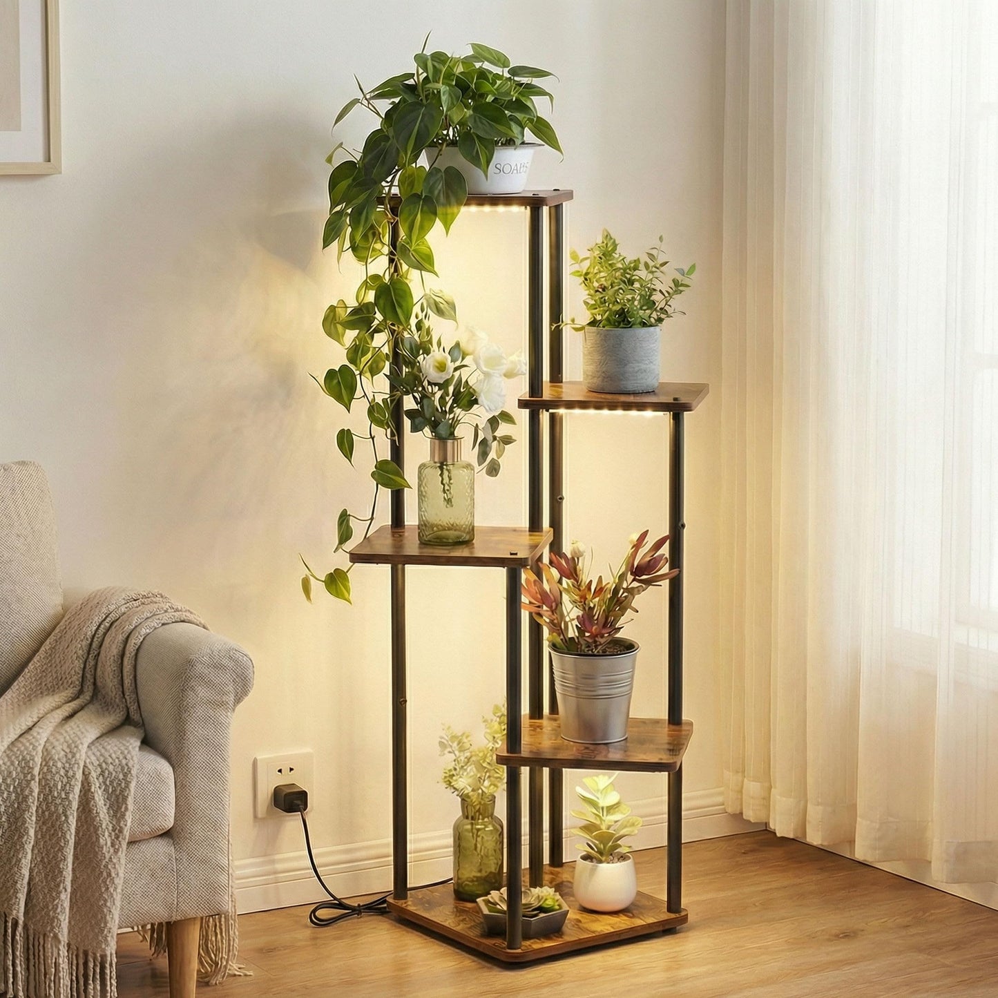 VonDream 5 Tier Plant Stand Indoor with Grow Light for Multiple Plants
