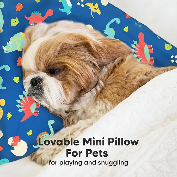 Mini Toddler Pillow with Pillowcase - 9x13 My Little Dreamy Travel Kids Pillow for Sleeping, Toddler Bed, Small, Tiny, Organic Cotton Pillowcase, Soft & Breathable, Kids 2-4 Years Old (DinoWorld)