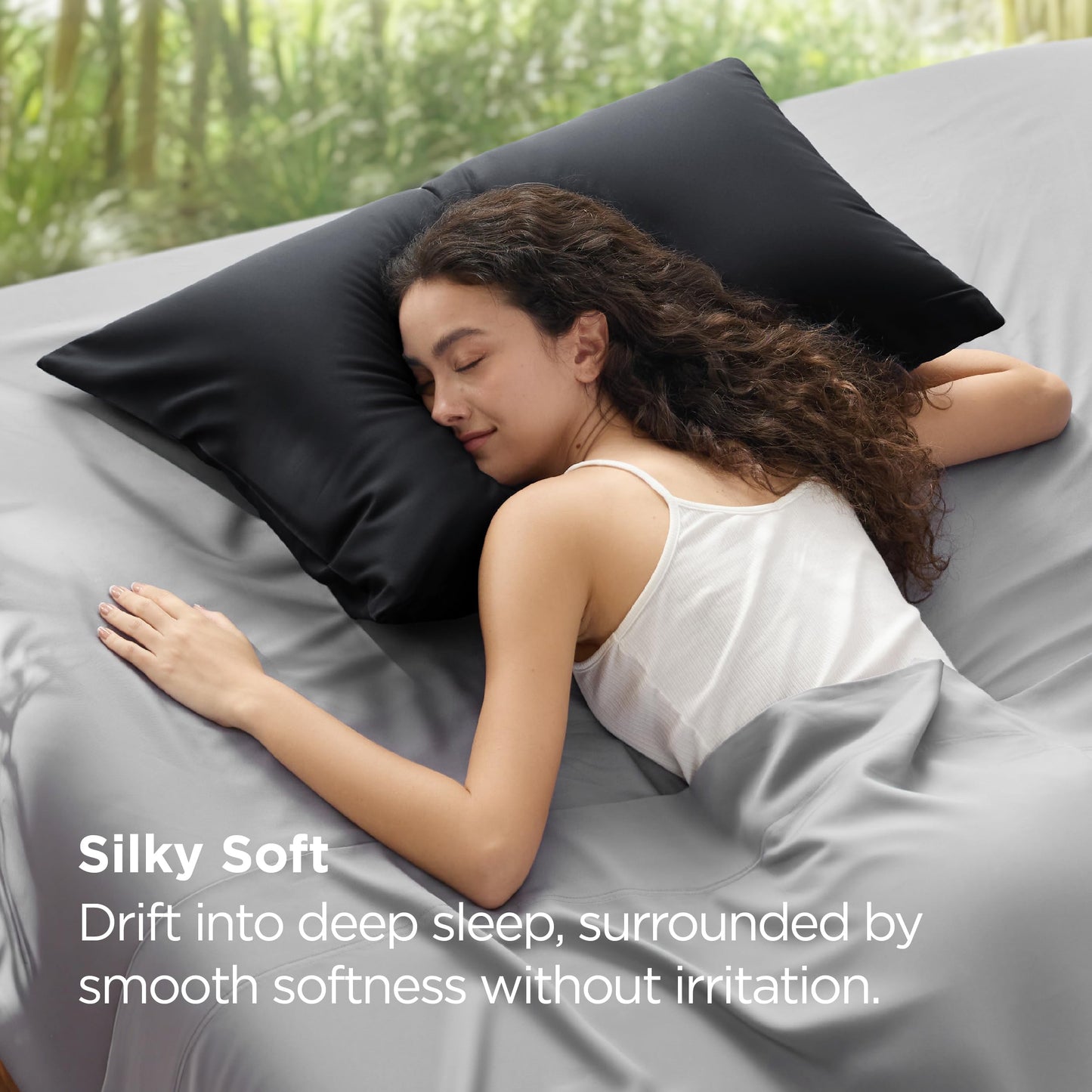 Bedsure Zipper Pillow Cases Standard Size, Cooling Pillow Cases Set of 2, Rayon Derived from Bamboo Cooling Pillowcase for Hot Sleepers, Soft & PureWoven Pillow Covers, Gifts, Black, 20x26 Inches