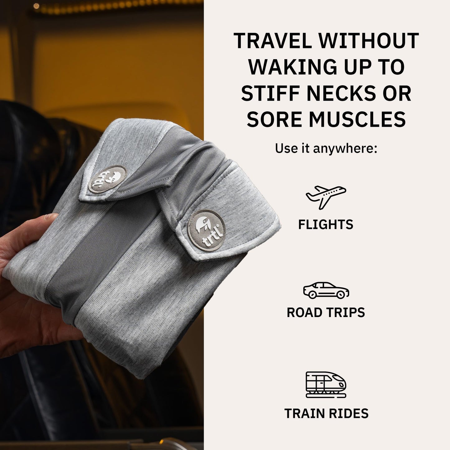 Trtl Pillow Plus - Airplane Neck Pillow for Traveling - Breathable, Adjustable Travel Pillow - Head and Neck Support in Airplanes, Cars, and Trains - Machine Washable - Charcoal